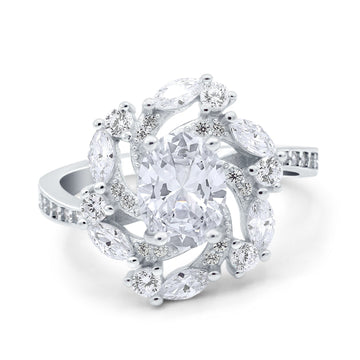 Oval Vintage Art Deco Engagement Ring Simulated Cubic Zirconia 925 Sterling Silver